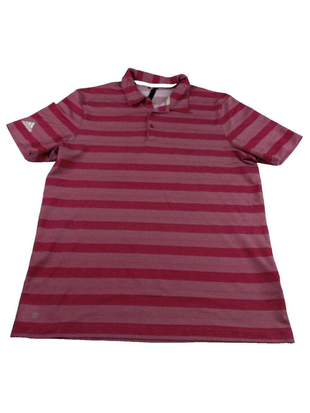 Adidas Polo Shirt Mens Large Red Pink Stripe Two-Color Short Sleeve Golf Logo L
